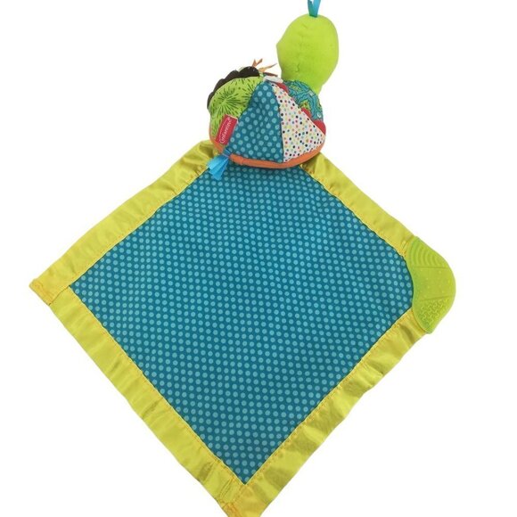 Infantino Turtle Lovey Lovie Teether Rattle Security Blanket Blue Green Satin - Picture 10 of 11